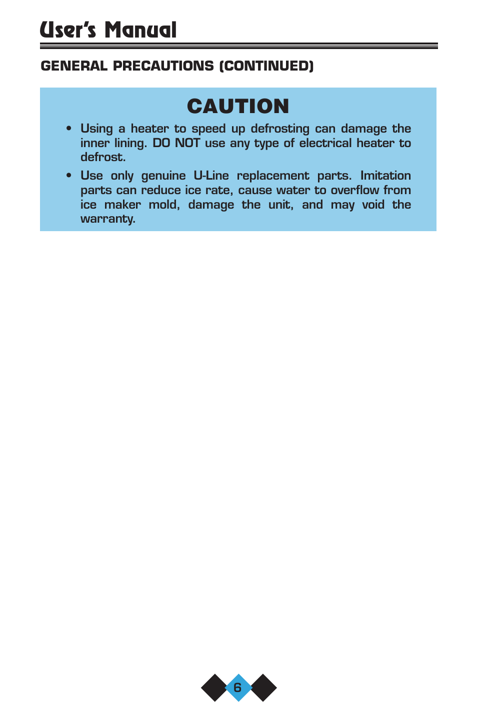 User’s manual, Caution | U-Line ICE-MAKER User Manual | Page 8 / 56
