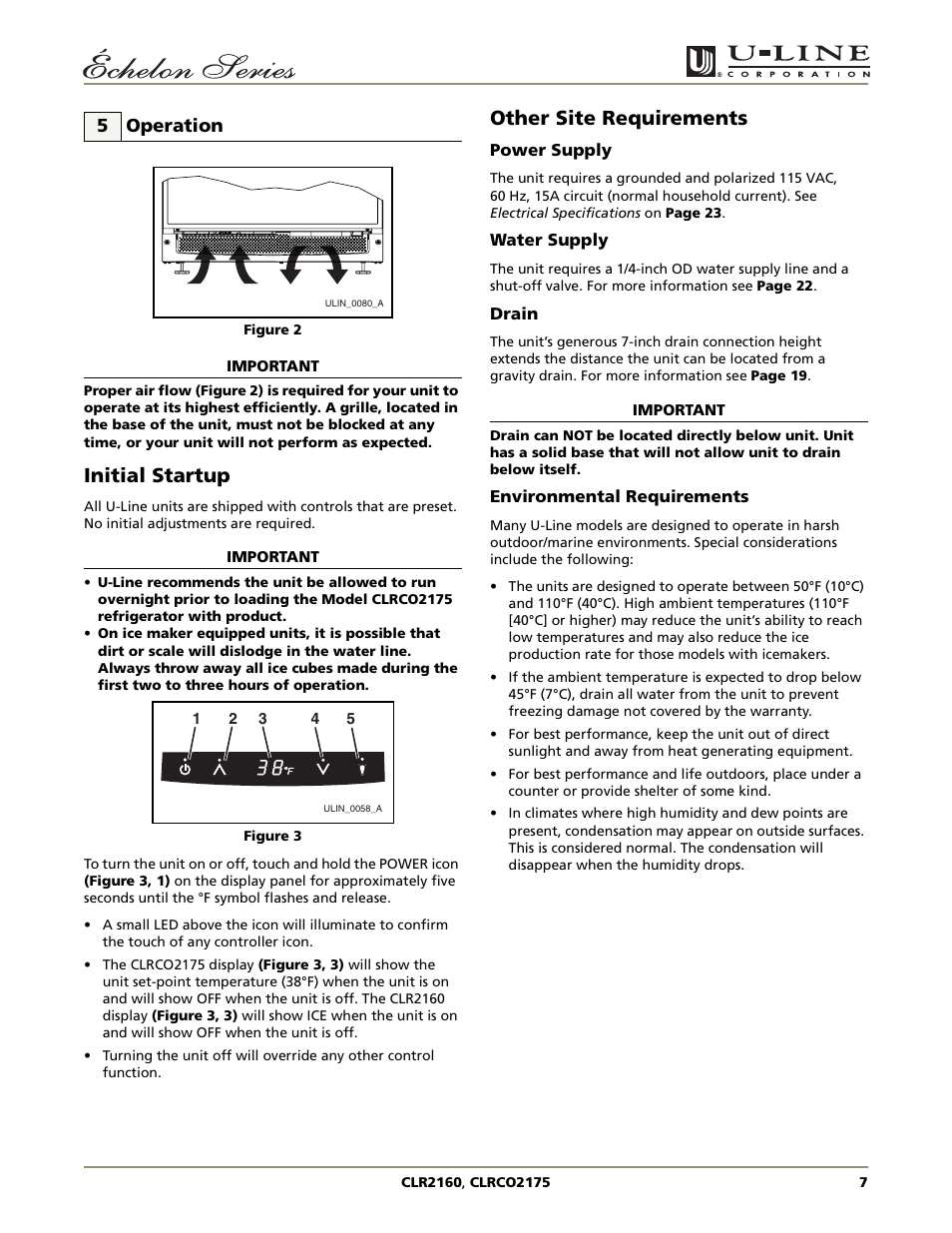 Initial startup, Other site requirements | U-Line CLRCO2175 User Manual | Page 7 / 28