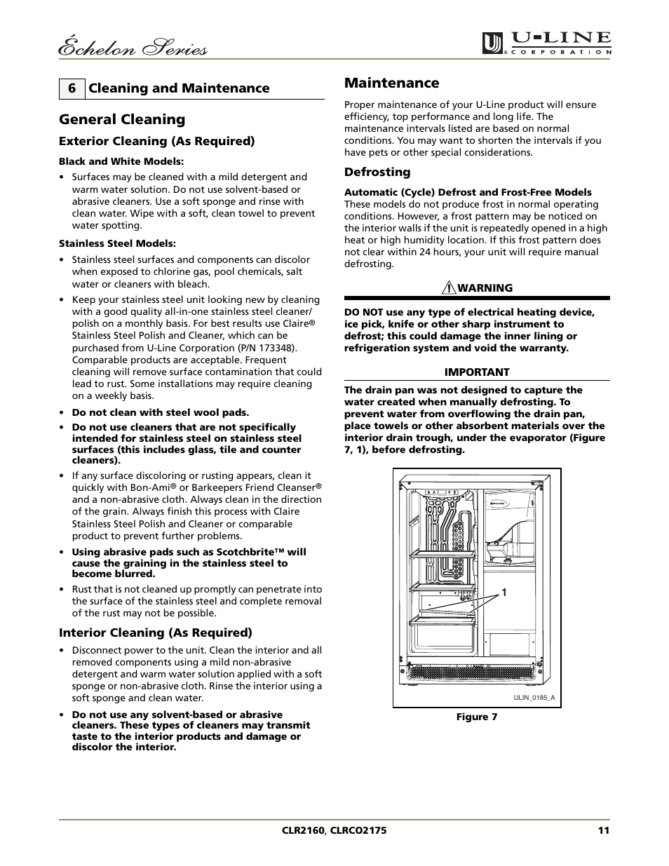 General cleaning, Maintenance, 6 cleaning and maintenance | U-Line CLR2160 User Manual | Page 11 / 28