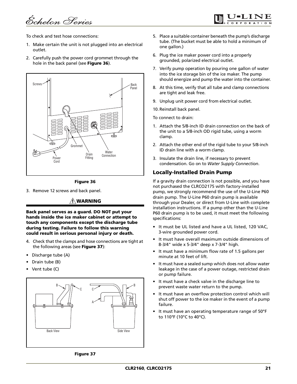 Locally-installed drain pump | U-Line CLR2160 User Manual | Page 21 / 28