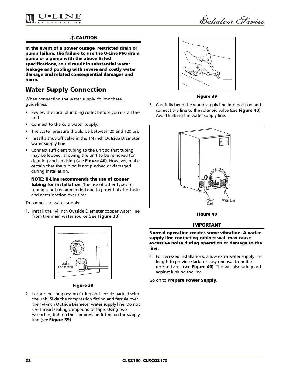 Water supply connection | U-Line CLR2160 User Manual | Page 22 / 28