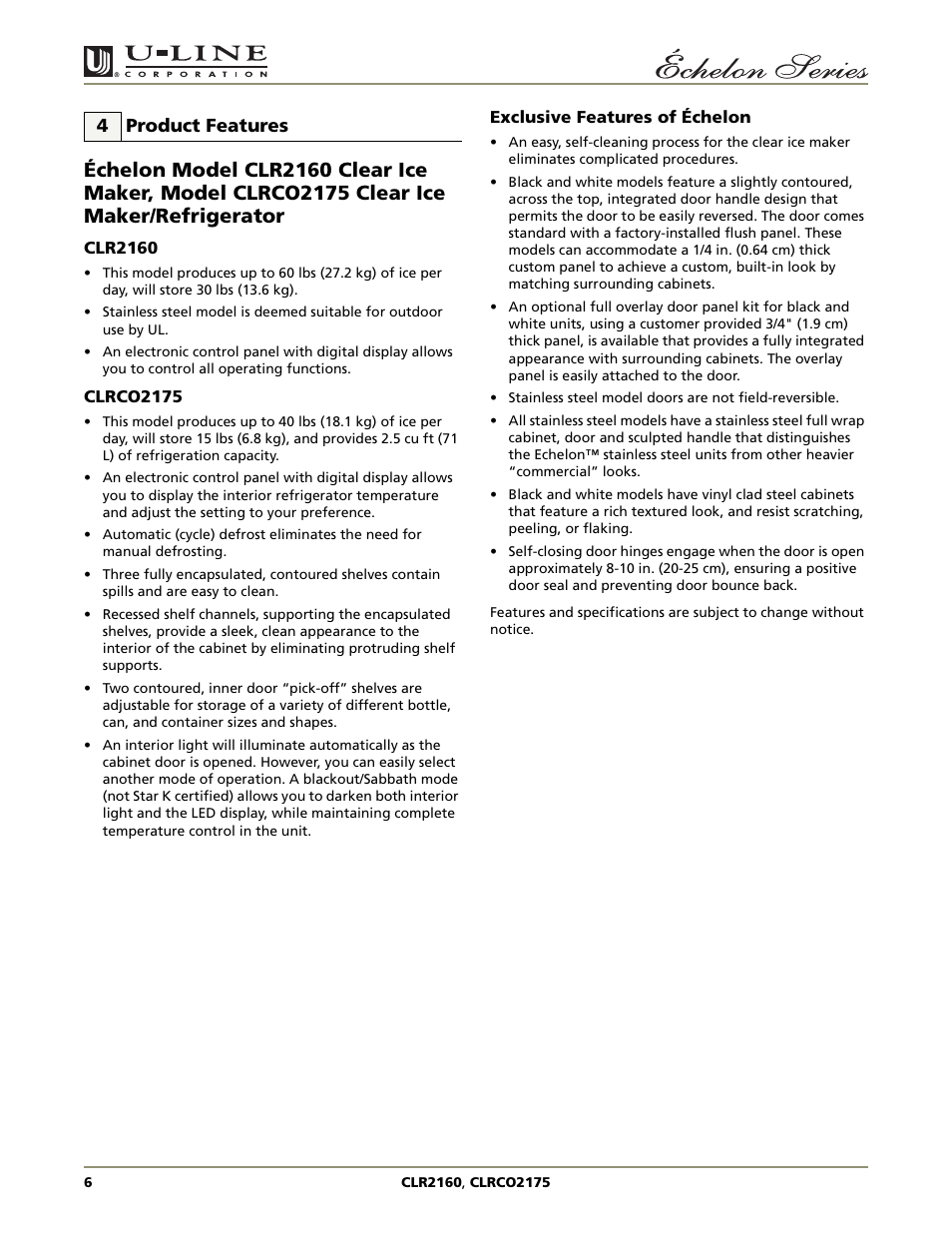 4 product features | U-Line CLR2160 User Manual | Page 6 / 28