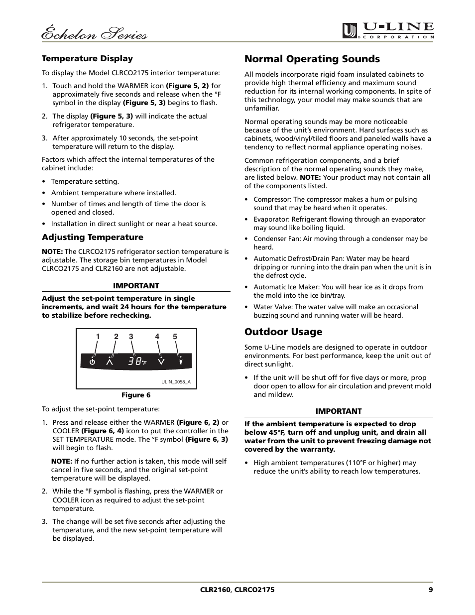 Normal operating sounds, Outdoor usage | U-Line CLR2160 User Manual | Page 9 / 28