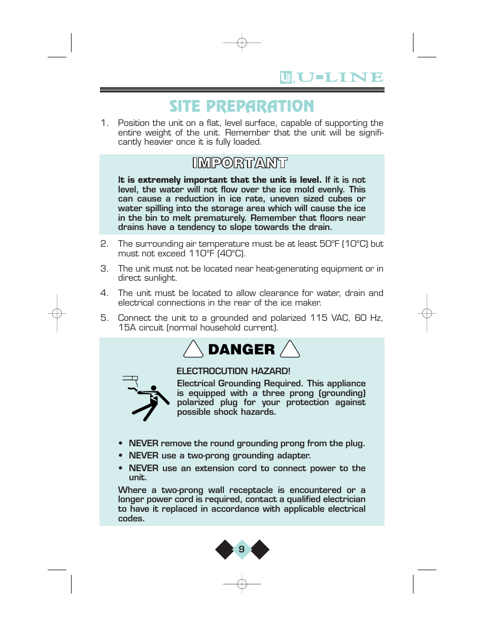 Site preparation, Danger | U-Line CLRCO2075 User Manual | Page 11 / 48