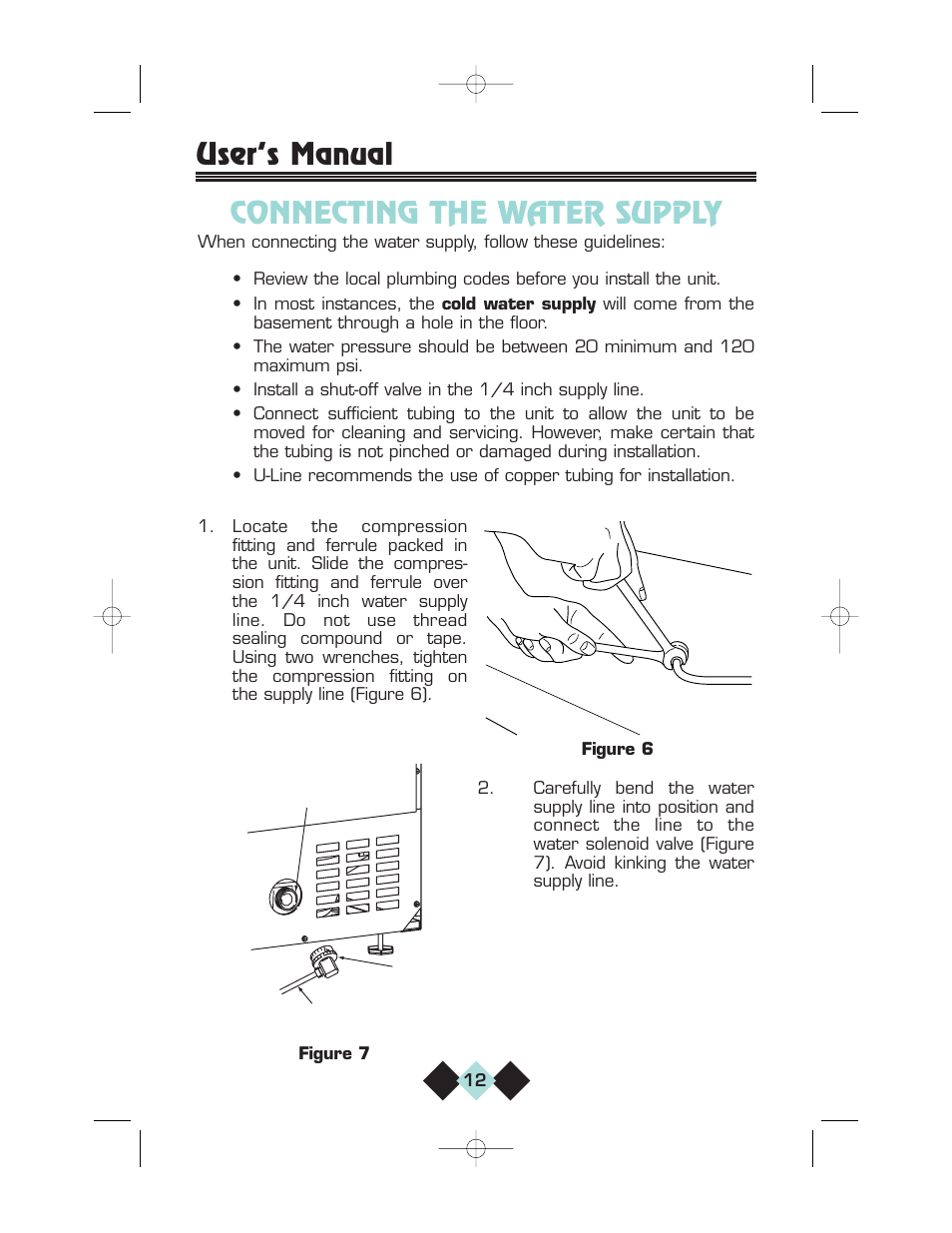 Connecting the water supply, User’s manual connecting the water supply | U-Line CLRCO2075 User Manual | Page 14 / 48