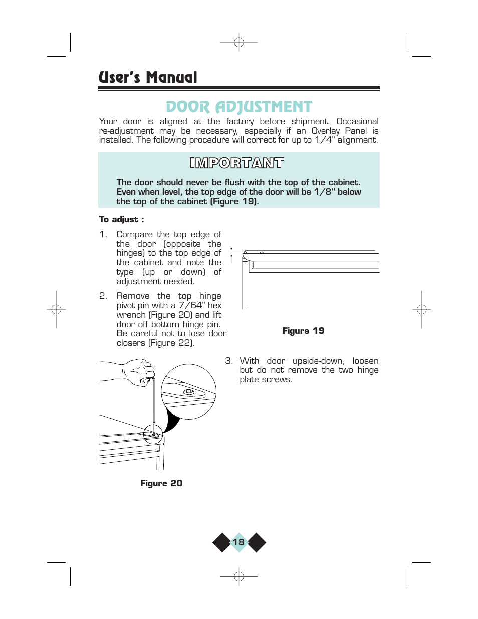 Door adjustment, User’s manual door adjustment | U-Line CLRCO2075 User Manual | Page 20 / 48