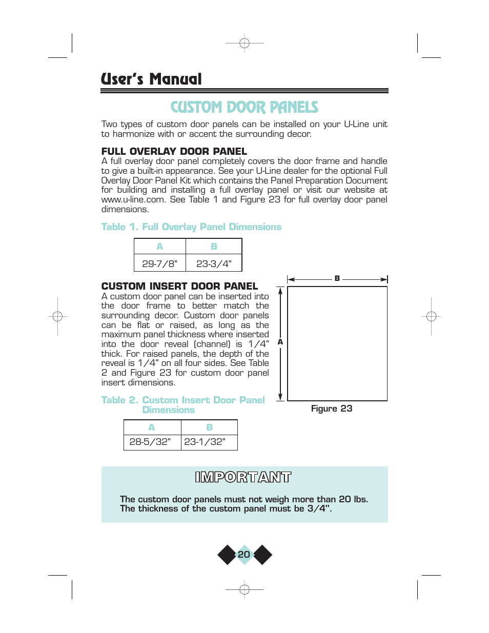 Custom door panels, User’s manual custom door panels | U-Line CLRCO2075 User Manual | Page 22 / 48