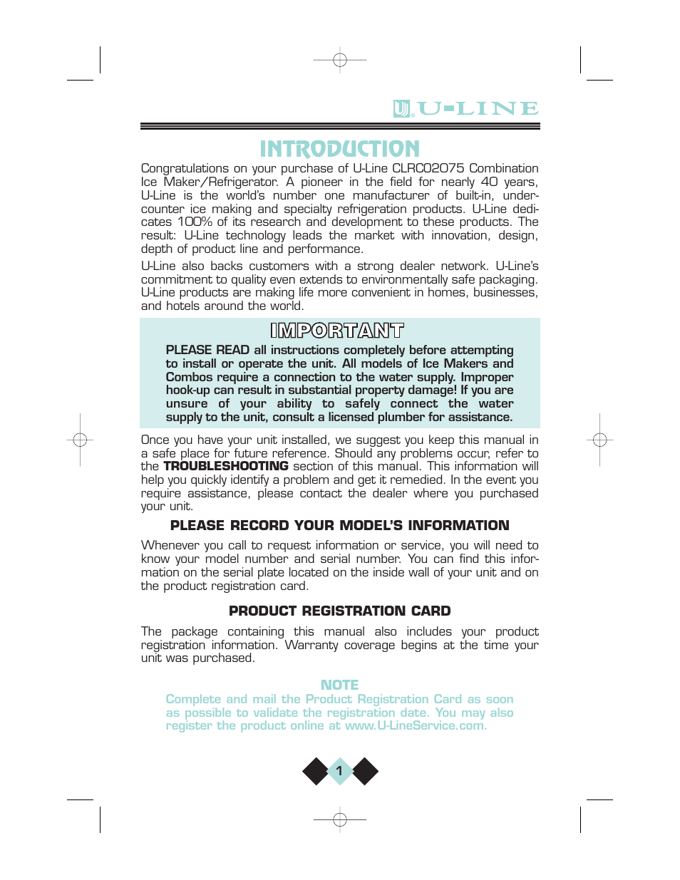 Introduction | U-Line CLRCO2075 User Manual | Page 3 / 48