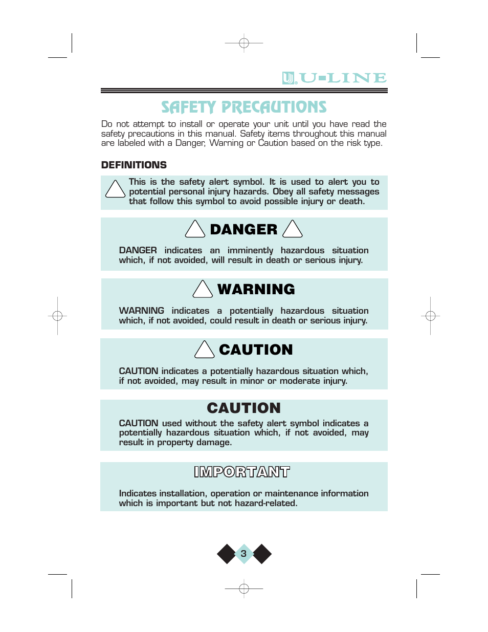 Safety precautions, Caution, Warning danger | U-Line CLRCO2075 User Manual | Page 5 / 48