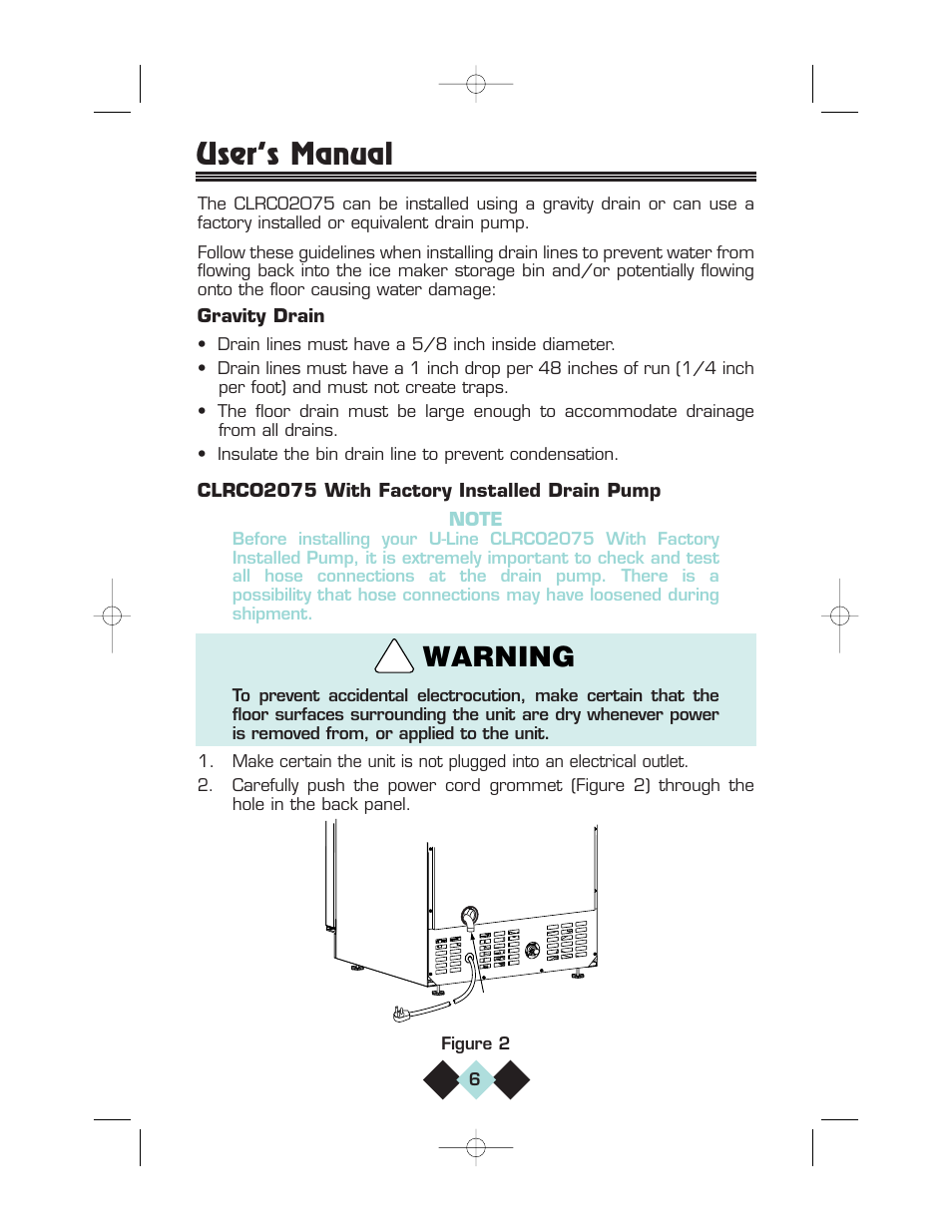 User’s manual, Warning | U-Line CLRCO2075 User Manual | Page 8 / 48