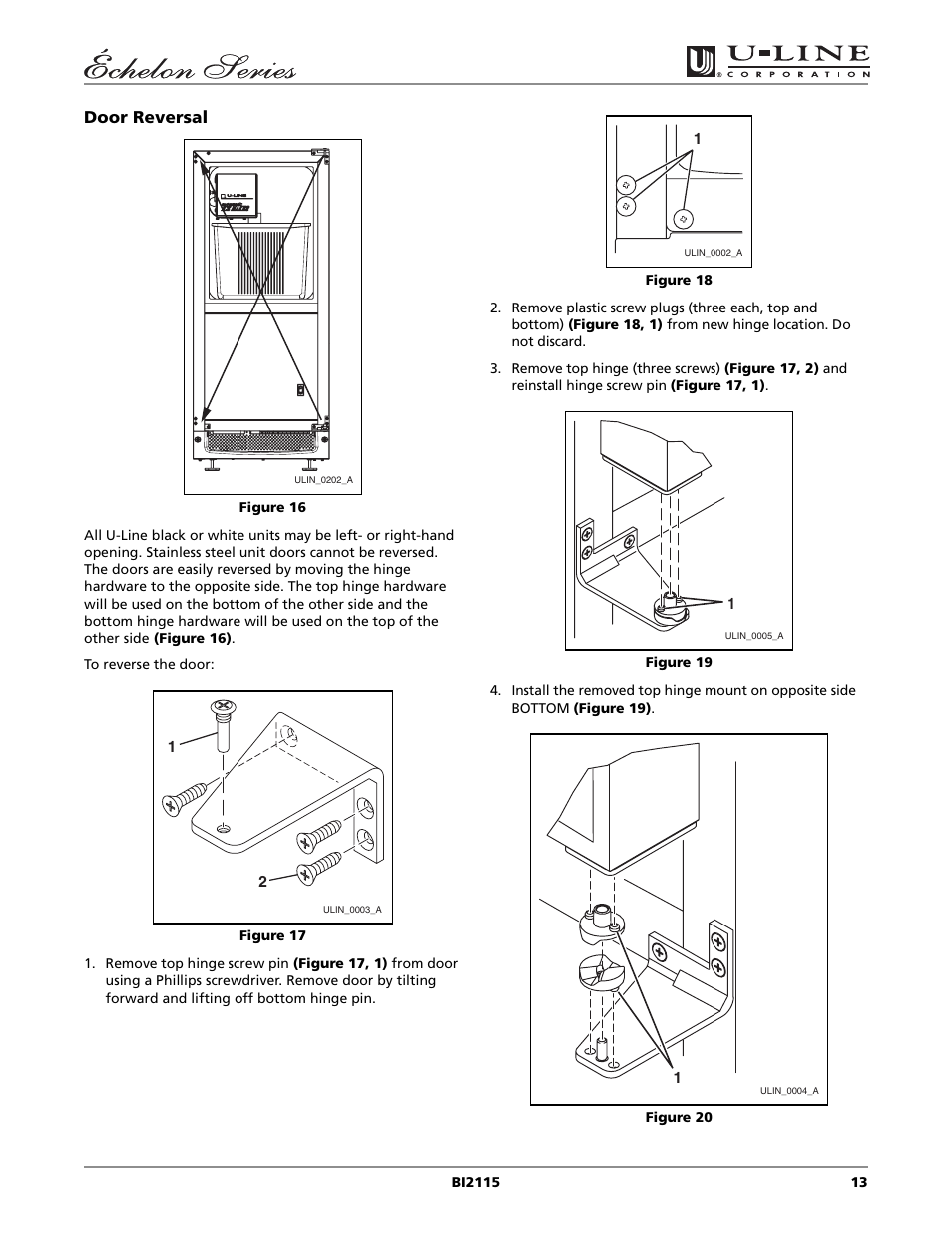 Door reversal | U-Line BI2115 User Manual | Page 13 / 20