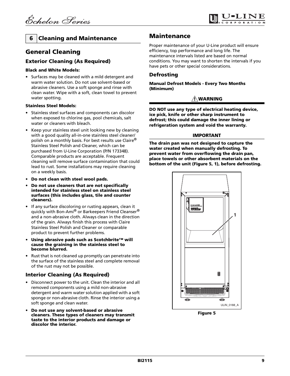 General cleaning, Maintenance, 6 cleaning and maintenance | U-Line BI2115 User Manual | Page 9 / 20