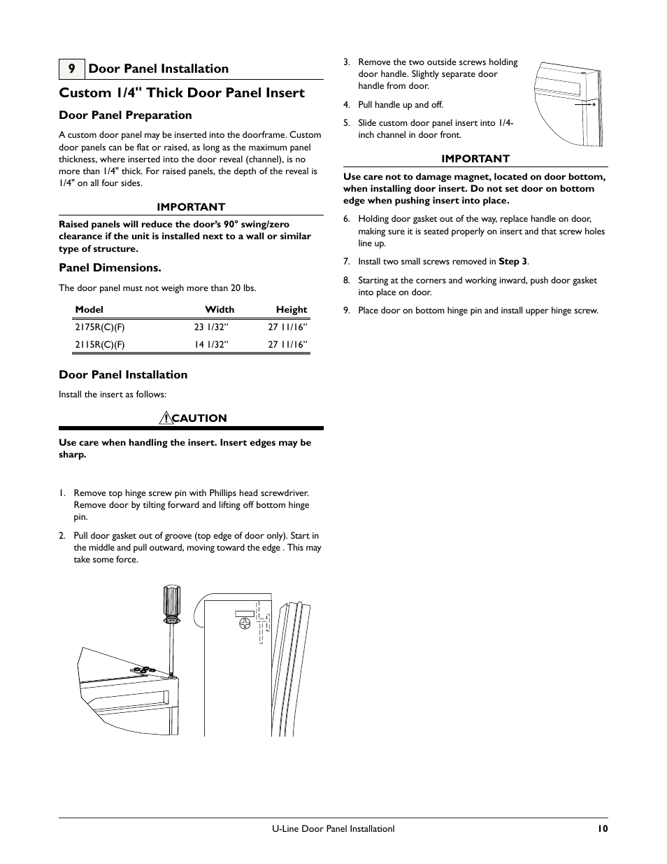 Custom 1/4'' thick door panel insert | U-Line 2175BEVC  EN User Manual | Page 12 / 17