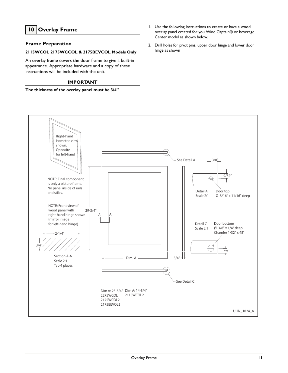 10 overlay frame, Frame preparation | U-Line 2175BEVC  EN User Manual | Page 13 / 17