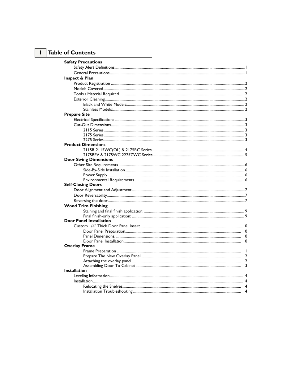1 table of contents | U-Line 2175BEVC  EN User Manual | Page 2 / 17