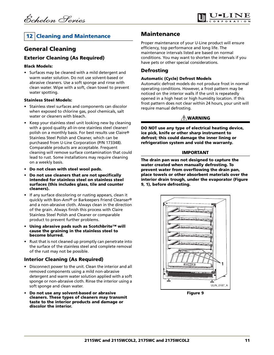 General cleaning, Maintenance, 12 cleaning and maintenance | U-Line 2115WCOL2 User Manual | Page 11 / 20