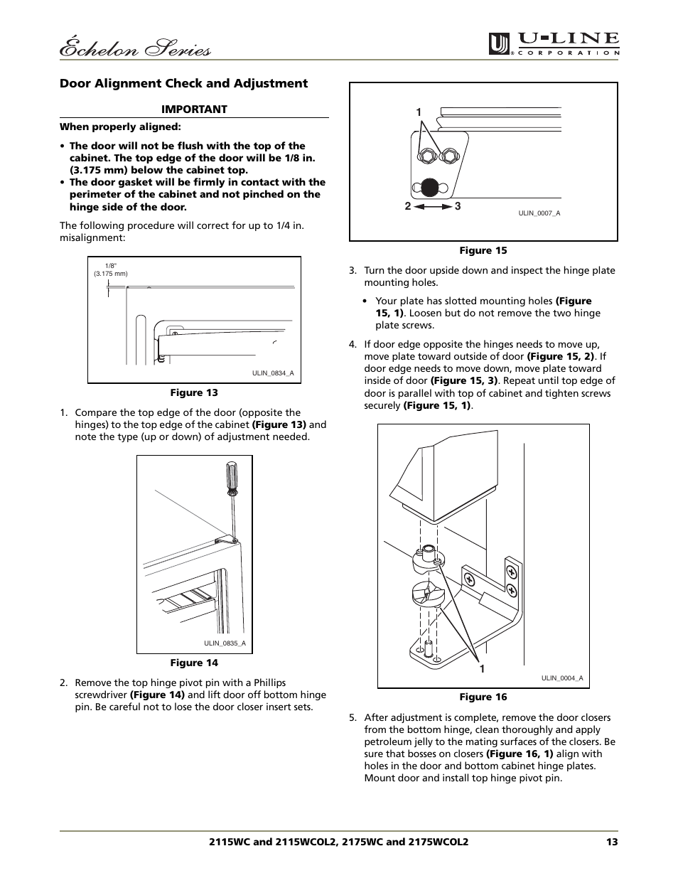 Door alignment check and adjustment | U-Line 2115WCOL2 User Manual | Page 13 / 20