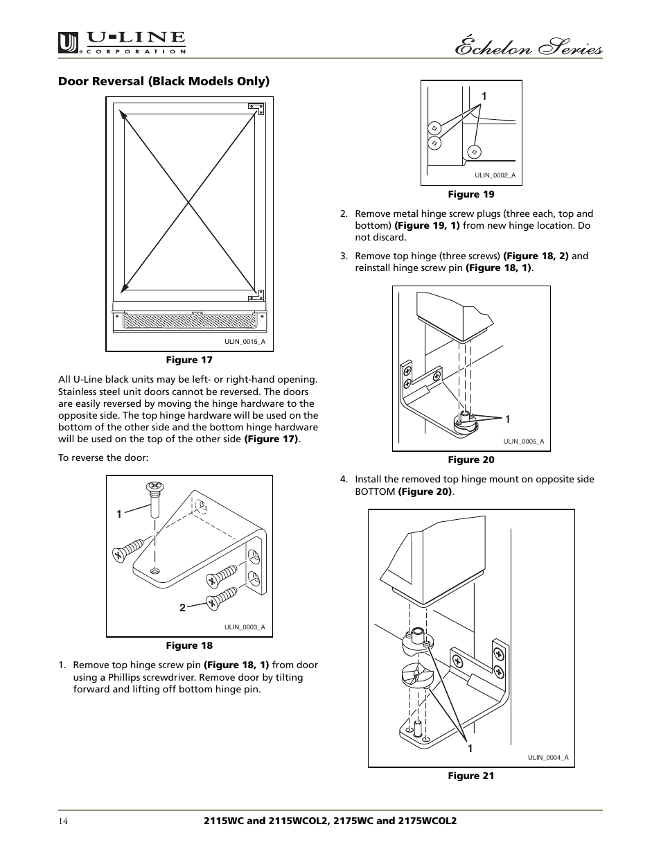 Door reversal (black models only) | U-Line 2115WCOL2 User Manual | Page 14 / 20