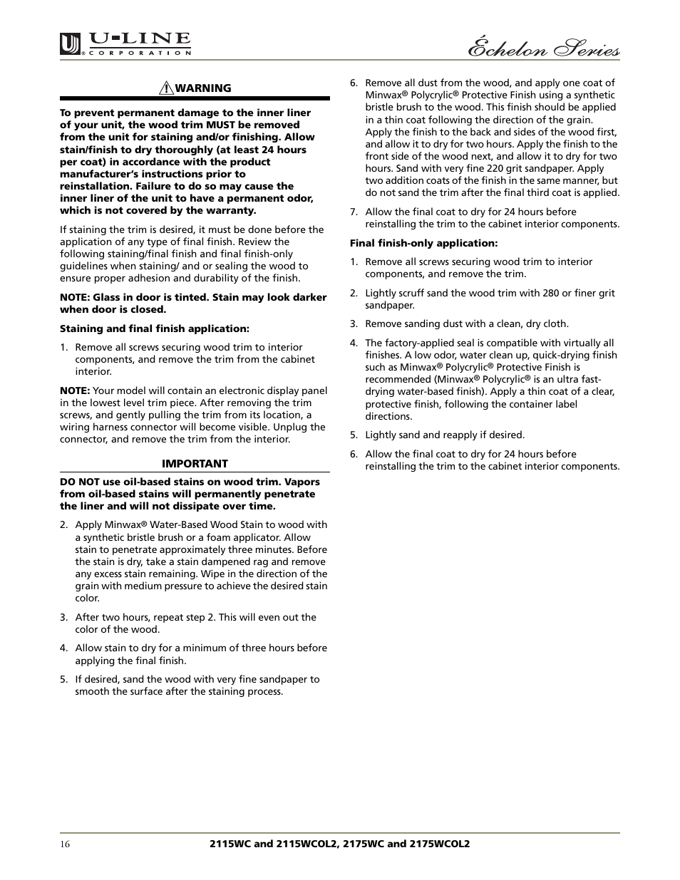 U-Line 2115WCOL2 User Manual | Page 16 / 20