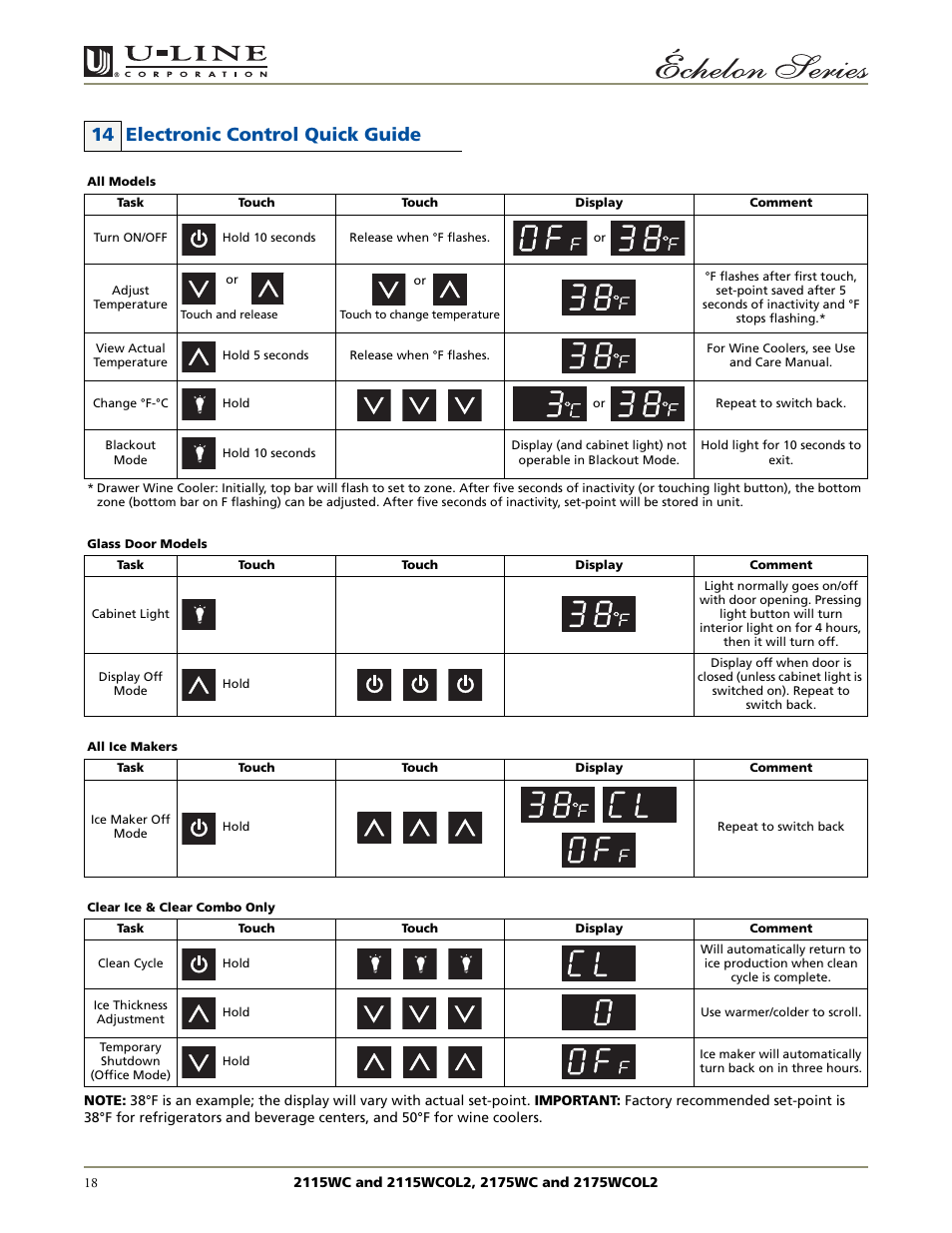 14 electronic control quick guide | U-Line 2115WCOL2 User Manual | Page 18 / 20