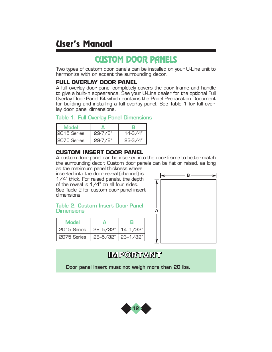 Custom door panels, User’s manual | U-Line pmn User Manual | Page 14 / 32