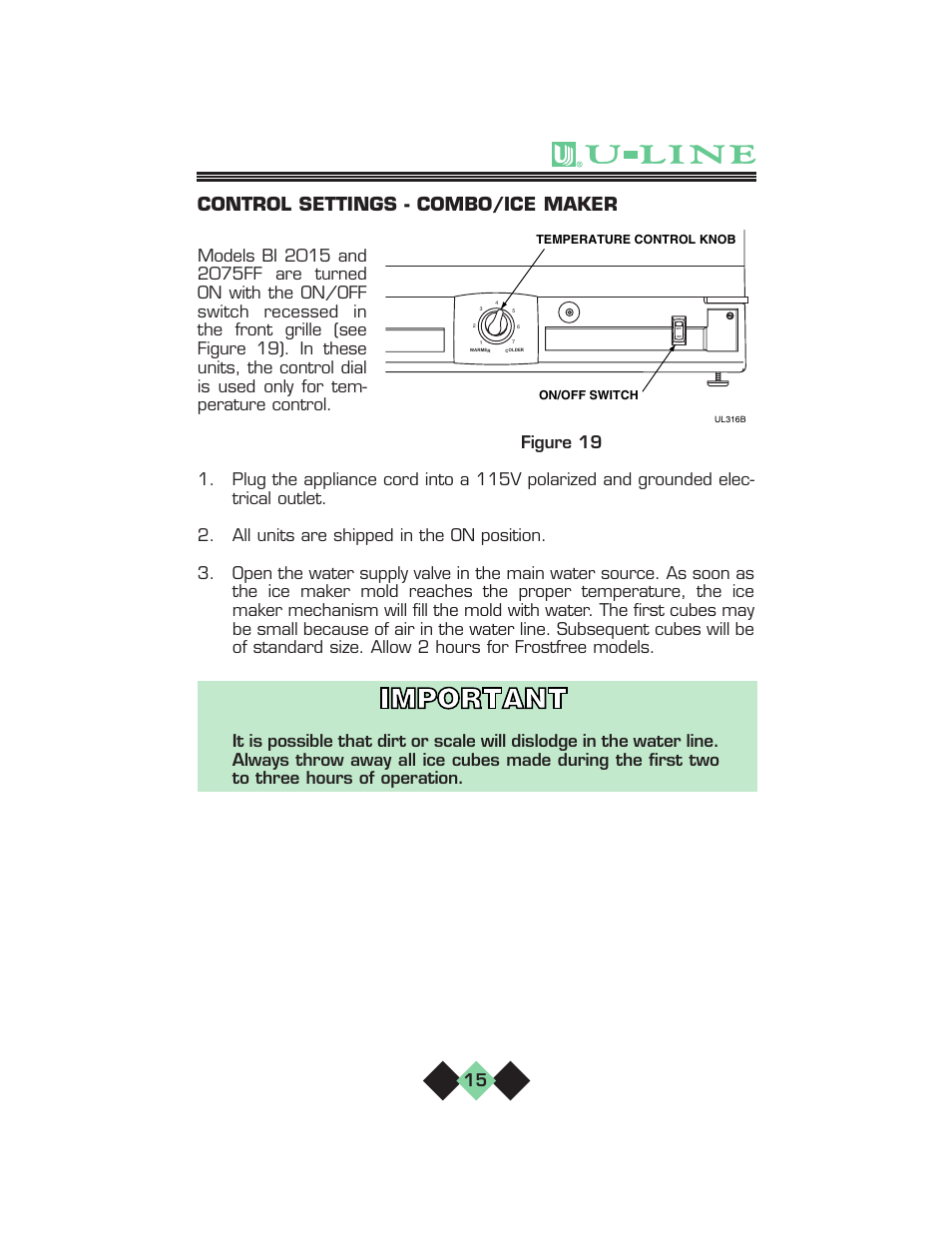 Control settings - combo/ice maker | U-Line pmn User Manual | Page 17 / 32