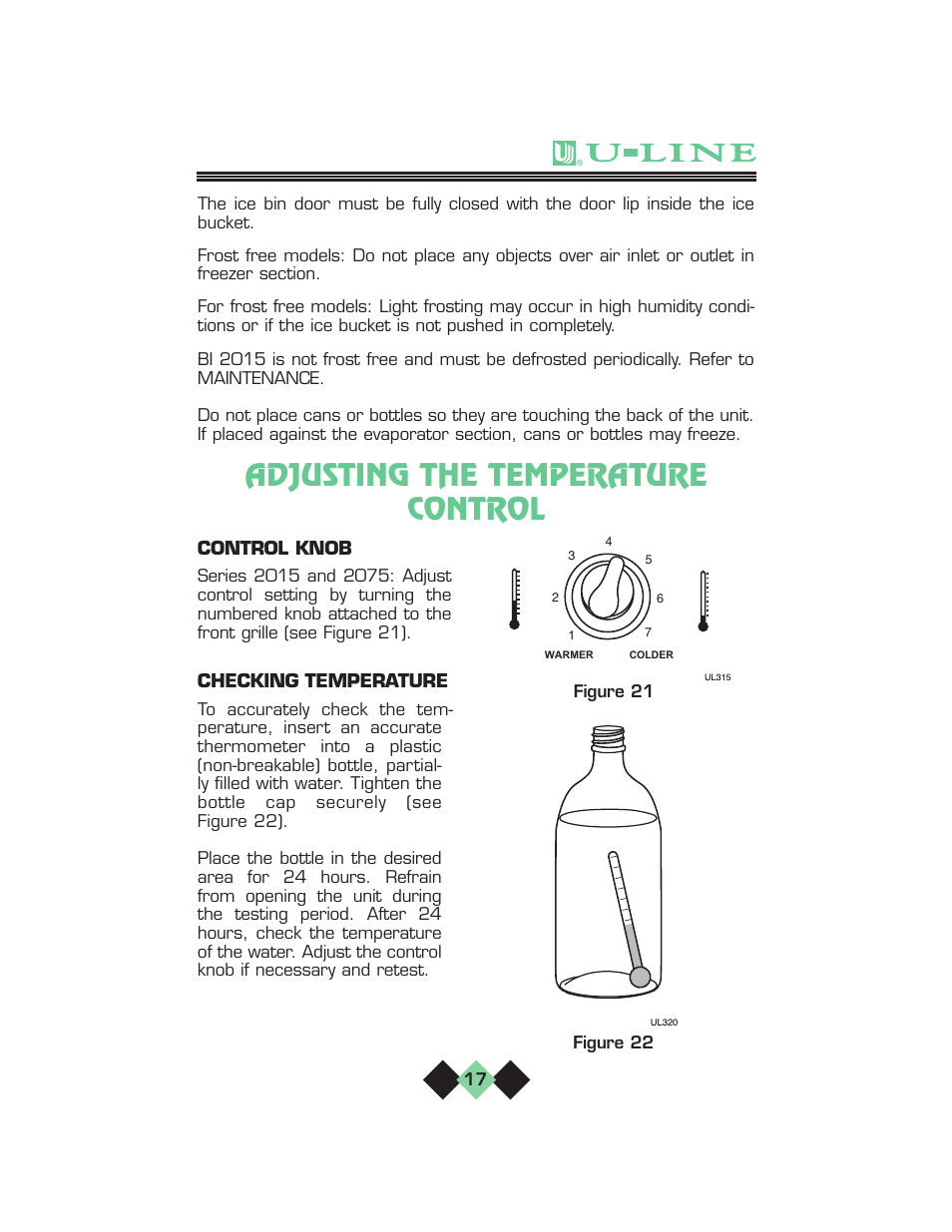 Adjusting the temperature control | U-Line pmn User Manual | Page 19 / 32