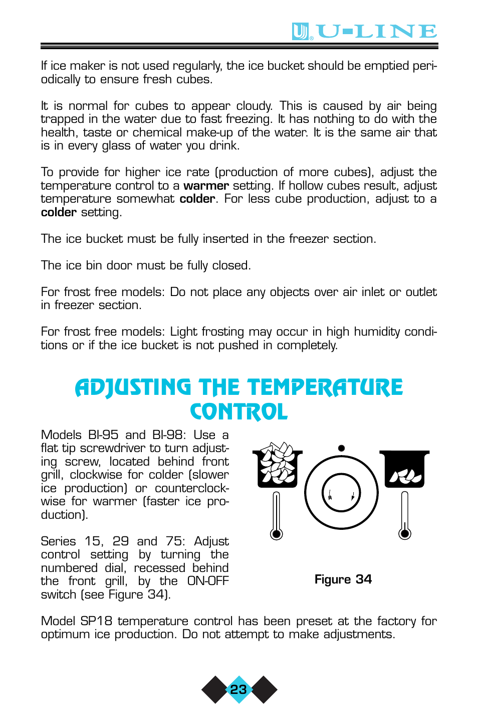 Adjusting the temperature control | U-Line ICE-MAKER/REFRIGERATOR User Manual | Page 25 / 33