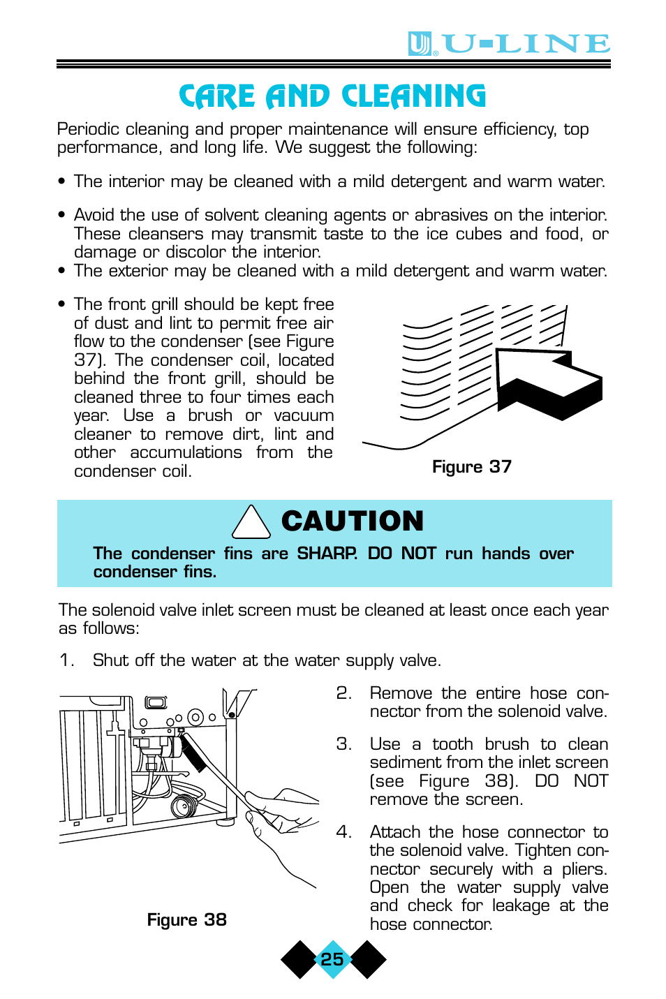 Care and cleaning, Caution | U-Line ICE-MAKER/REFRIGERATOR User Manual | Page 27 / 33