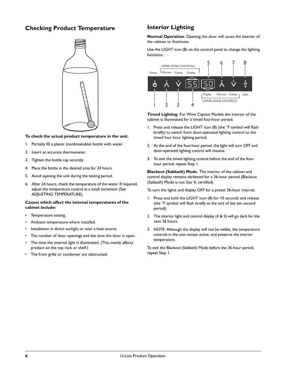 Checking product temperature interior lighting | U-Line 2275ZWCOL User Manual | Page 8 / 24