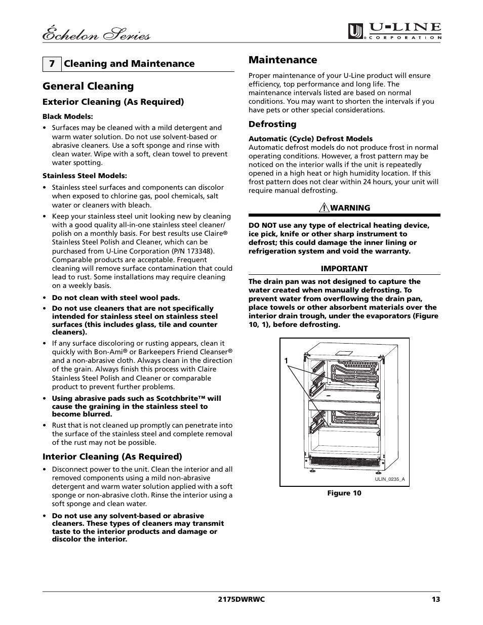 General cleaning, Maintenance, 7 cleaning and maintenance | U-Line 2175DWRWC User Manual | Page 13 / 20