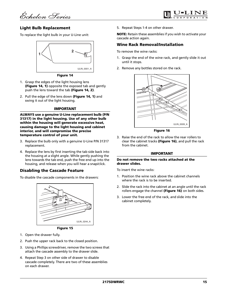 U-Line 2175DWRWC User Manual | Page 15 / 20