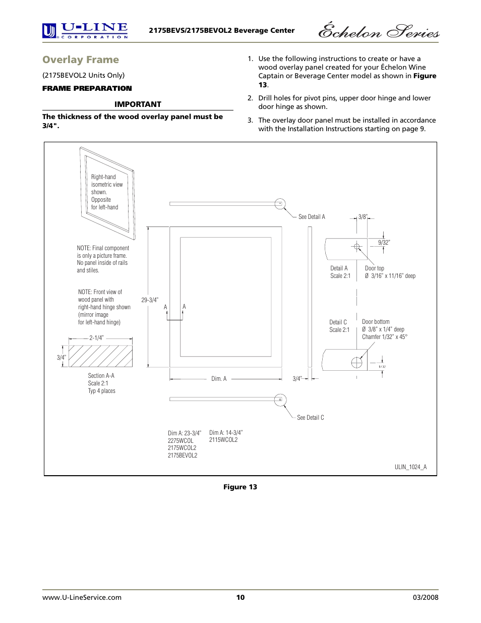 Overlay frame | U-Line 2175BEVOL2 User Manual | Page 10 / 17