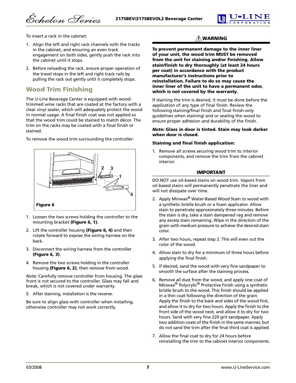 Wood trim finishing | U-Line 2175BEVOL2 User Manual | Page 7 / 17