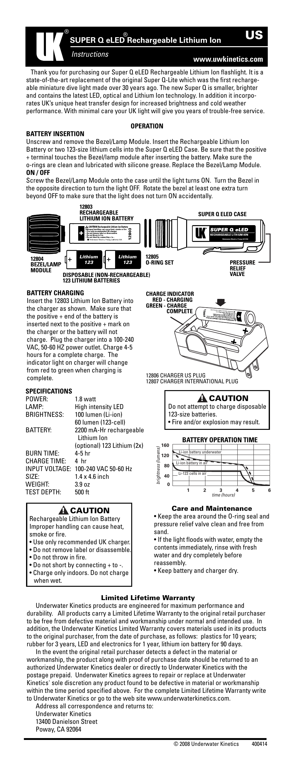 Underwater Kinetics Super Q eLED User Manual | 1 page