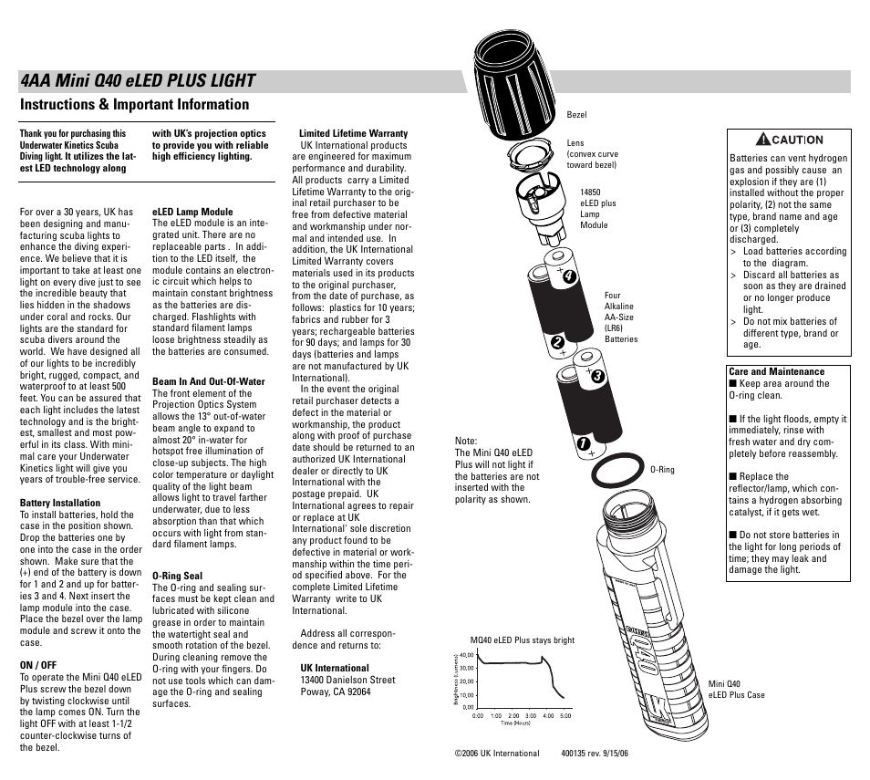4aa mini q40 eled plus light, Instructions & important information | Underwater Kinetics 4AA Mini Q40 User Manual | Page 2 / 2