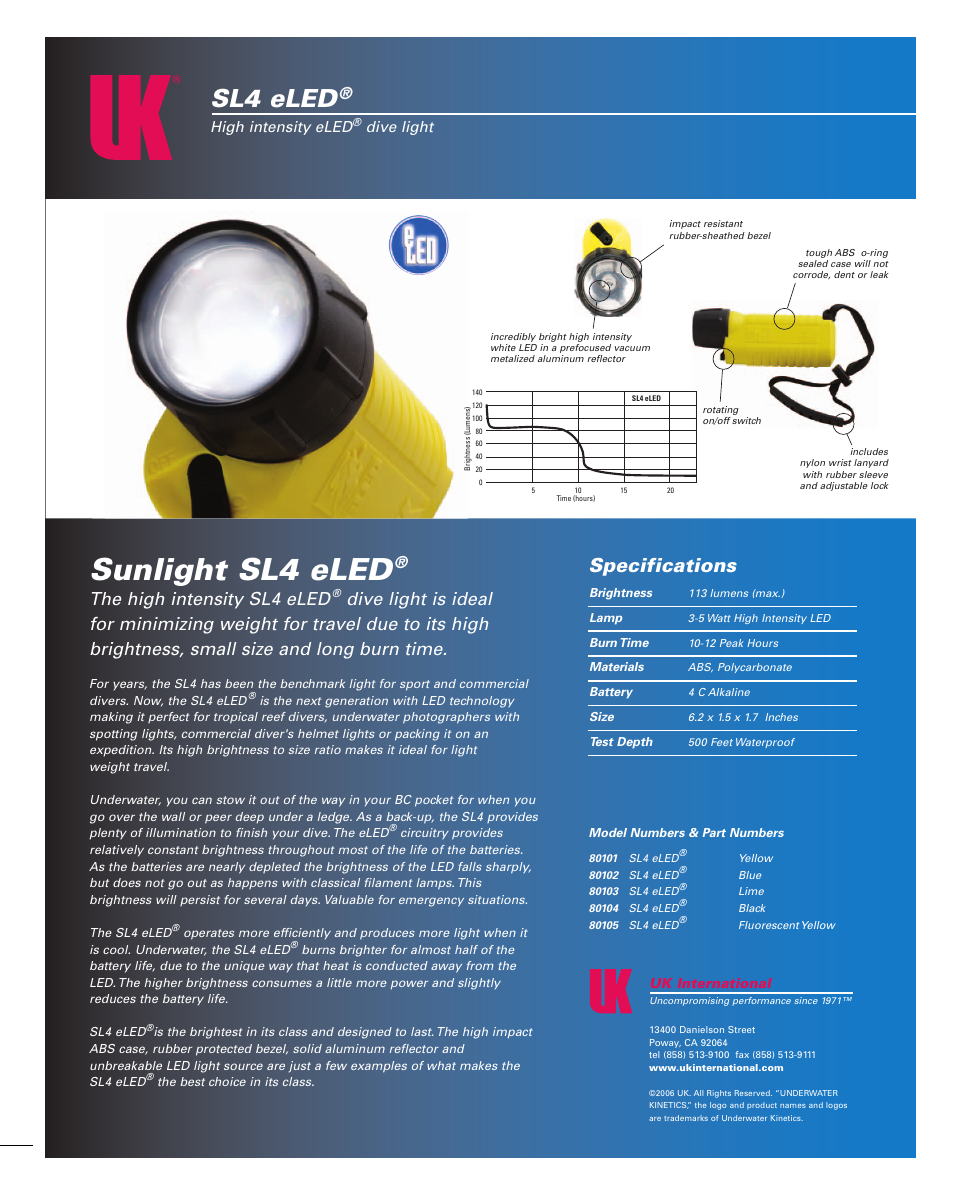 Underwater Kinetics Sunlight SL4 eLED User Manual | 1 page