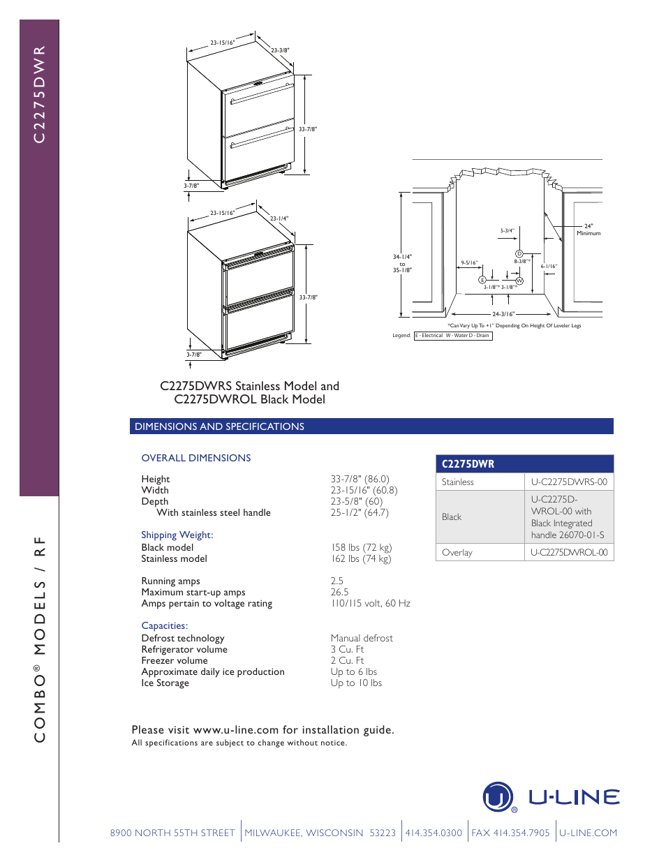 Uline COMBO C2275DWR User Manual | Page 2 / 2