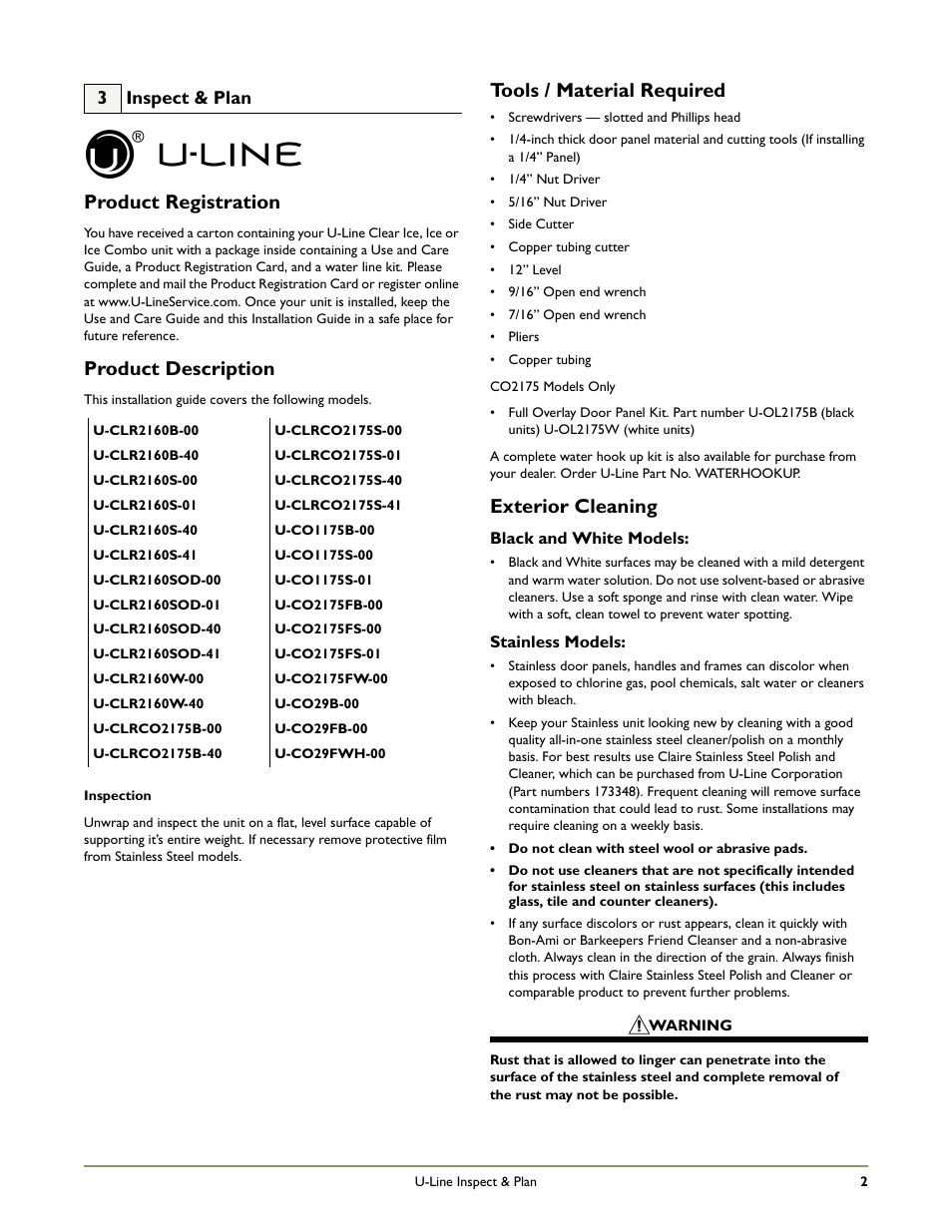 Product registration, Product description, Tools / material required | Exterior cleaning | Uline CO2175 User Manual | Page 4 / 19