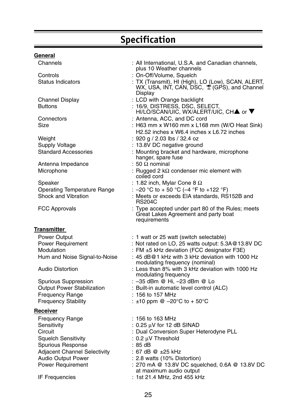Specification | Uniden Solar DSC BK User Manual | Page 27 / 32