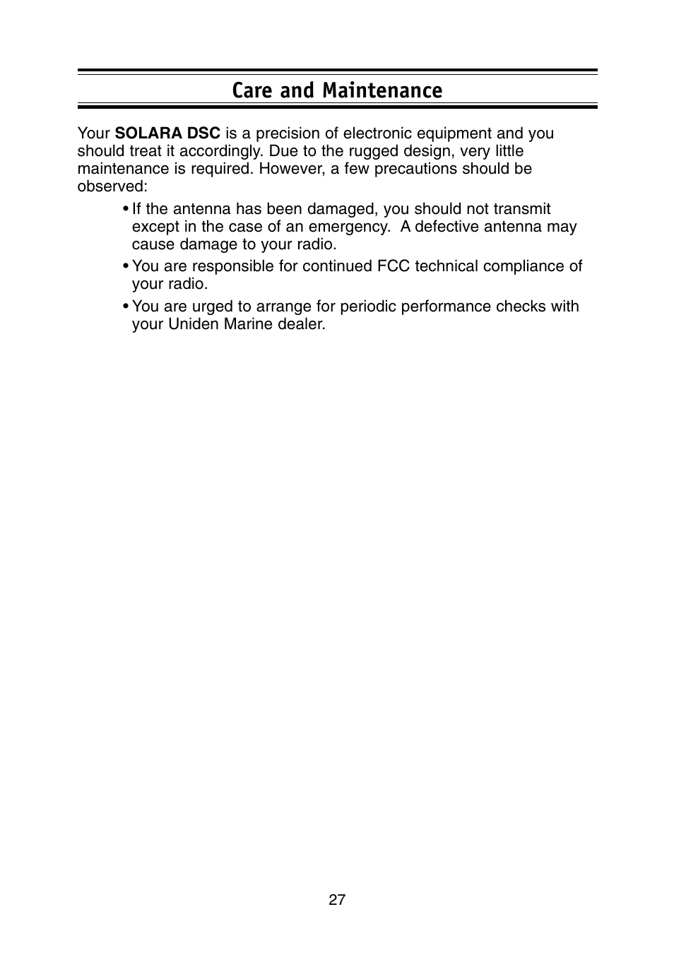 Care and maintenance | Uniden Solar DSC BK User Manual | Page 29 / 32