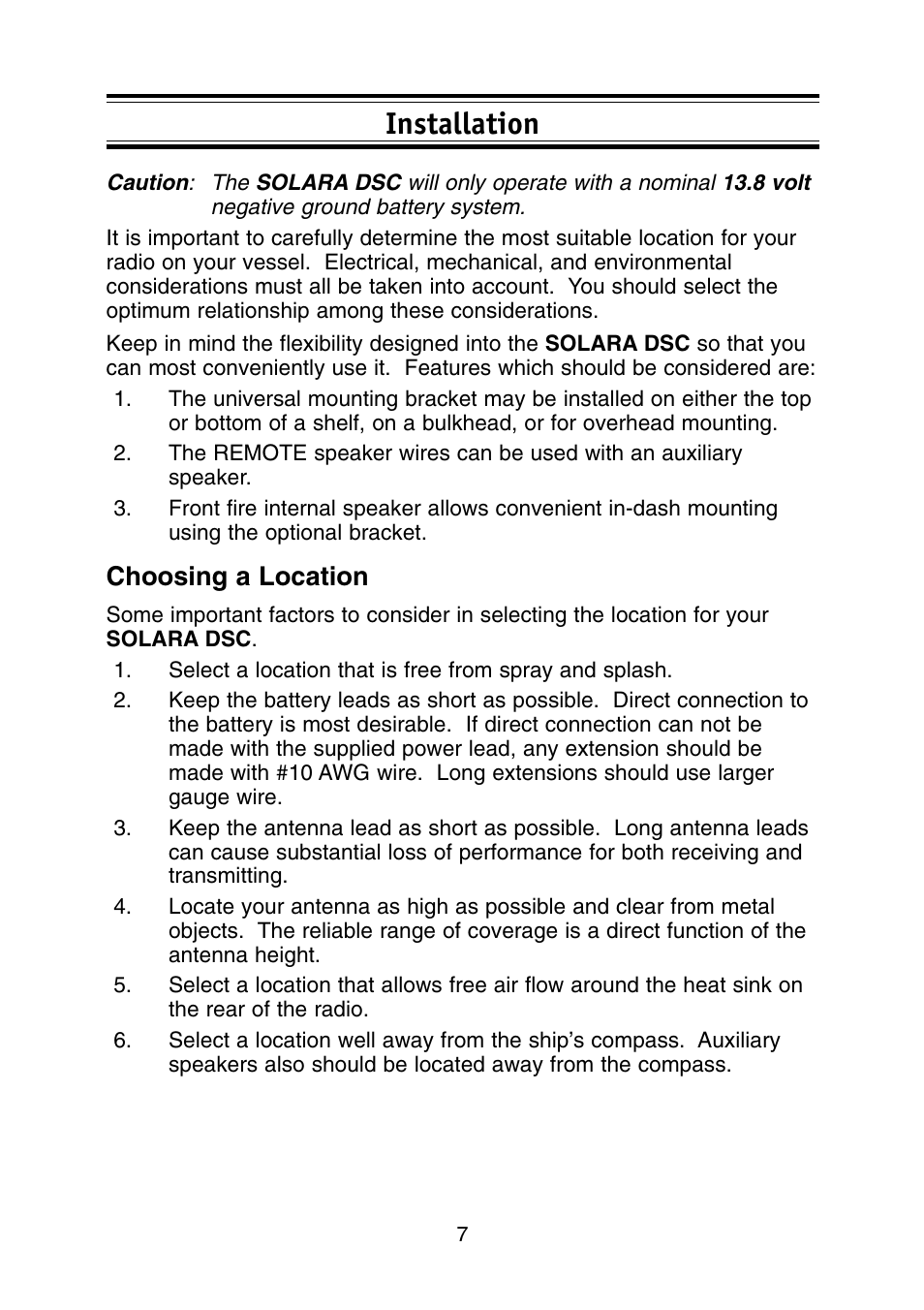 Installation, Choosing a location | Uniden Solar DSC BK User Manual | Page 9 / 32
