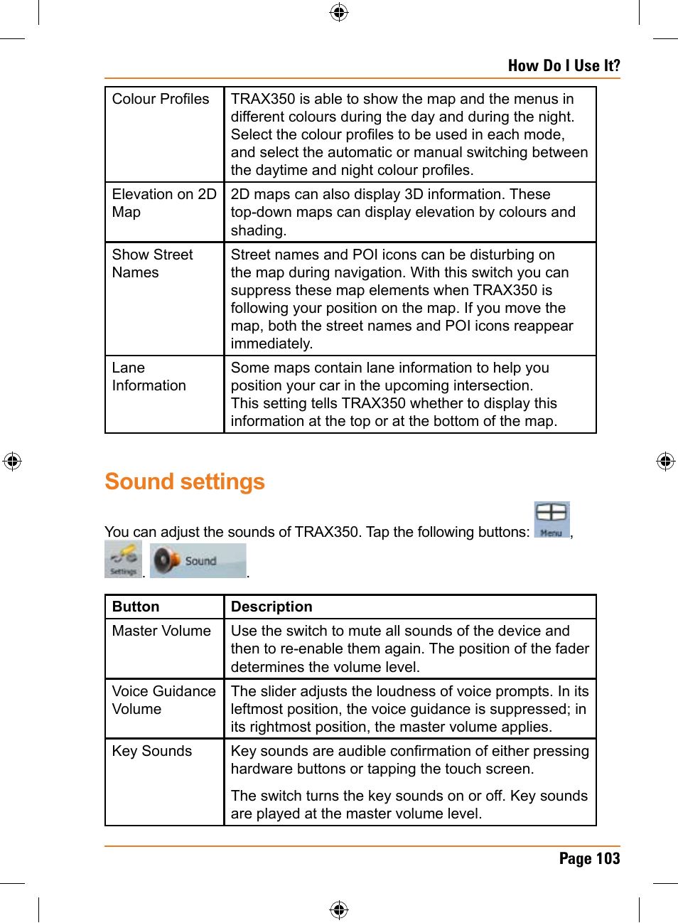 Sound settings | Uniden TRAX350 User Manual | Page 103 / 120