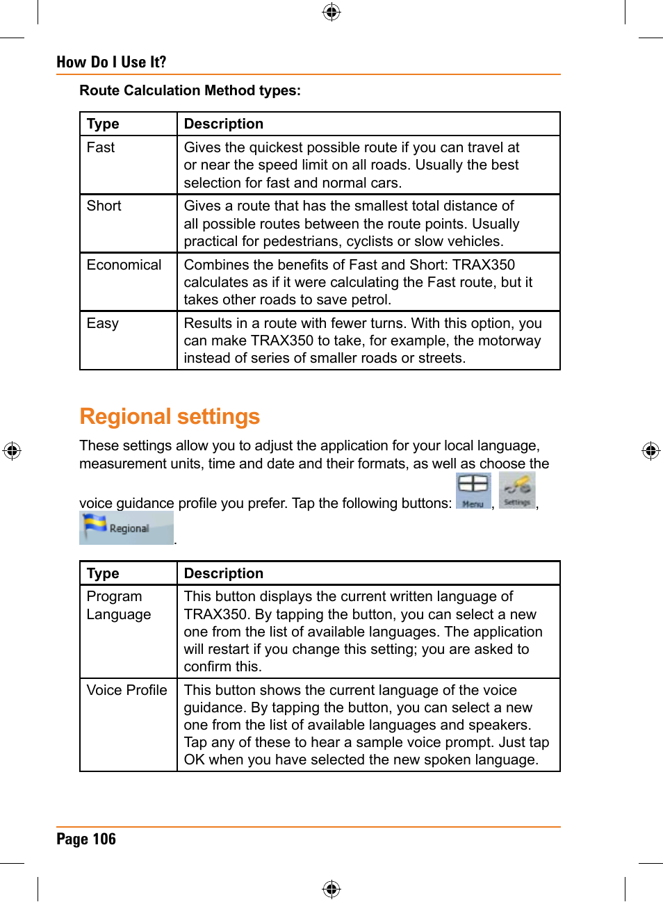 Regional settings | Uniden TRAX350 User Manual | Page 106 / 120