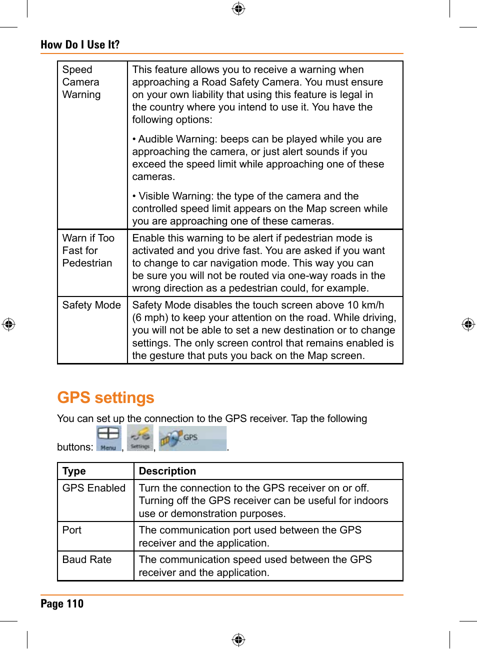 Gps settings | Uniden TRAX350 User Manual | Page 110 / 120