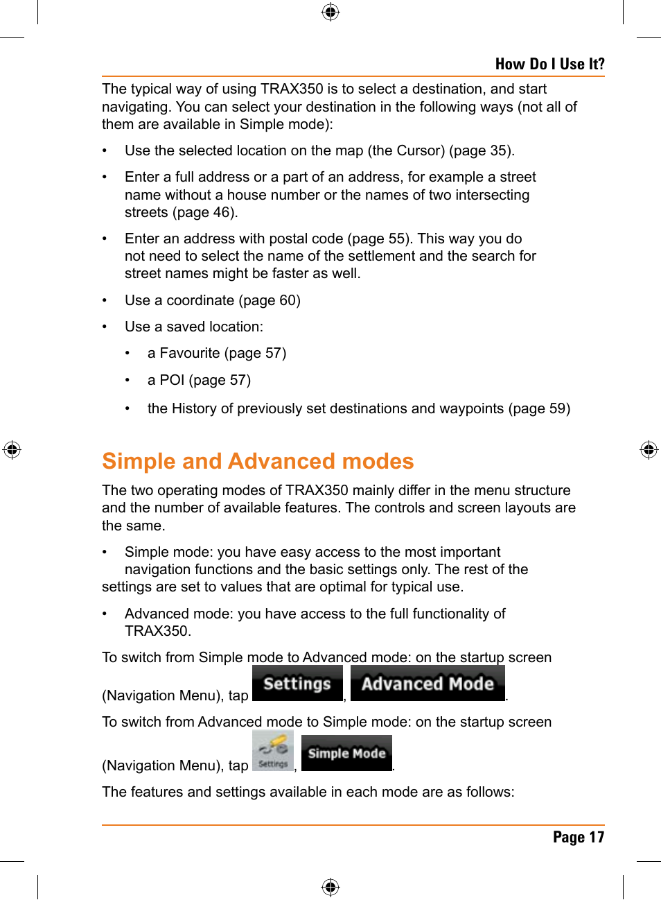 Simple and advanced modes | Uniden TRAX350 User Manual | Page 17 / 120