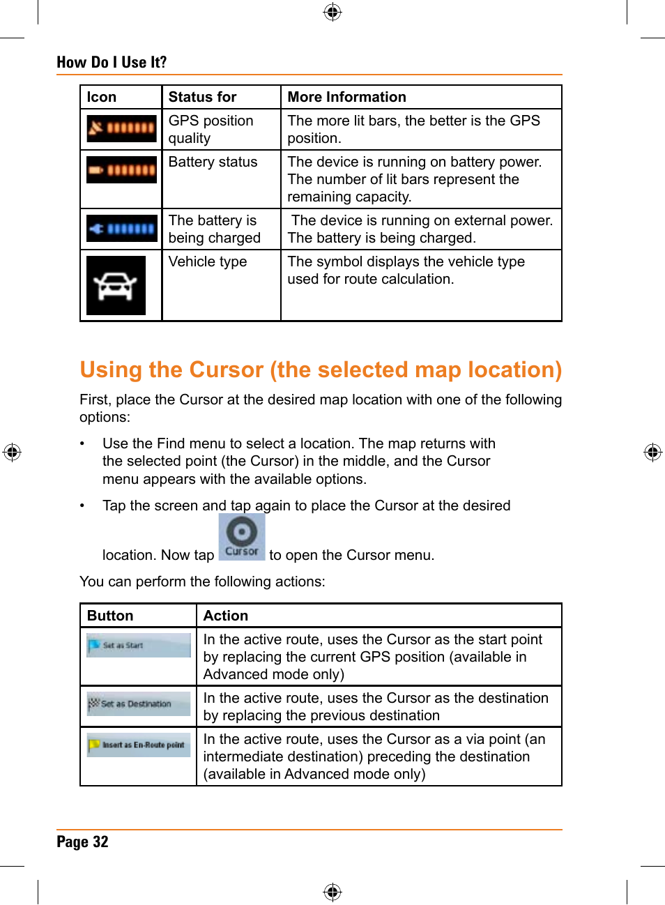 Using the cursor (the selected map location) | Uniden TRAX350 User Manual | Page 32 / 120