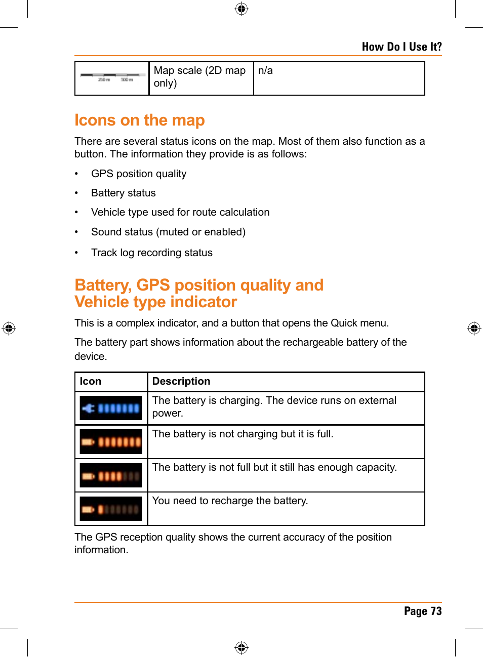 Icons on the map | Uniden TRAX350 User Manual | Page 73 / 120