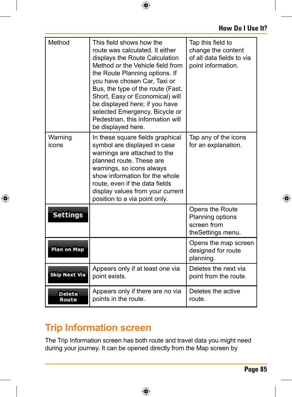 Trip information screen | Uniden TRAX350 User Manual | Page 85 / 120