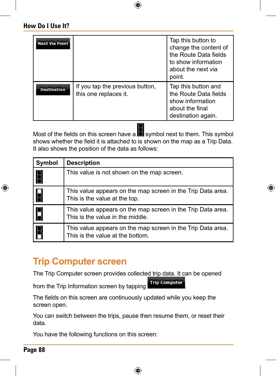 Trip computer screen | Uniden TRAX350 User Manual | Page 88 / 120